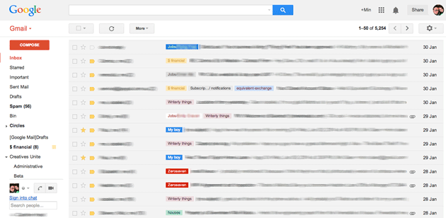 Gmail filtering email inbox