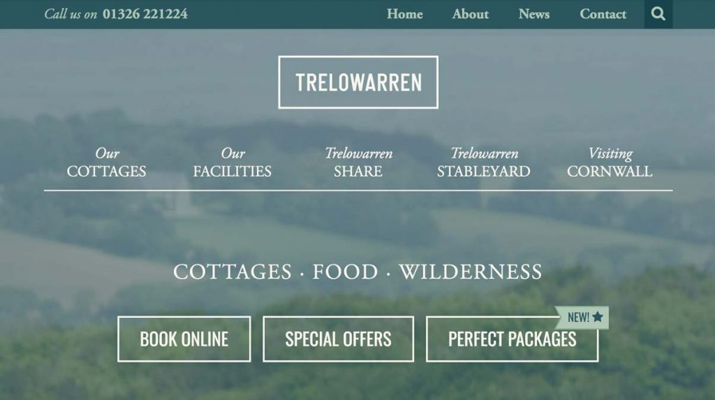 The Trelowarren website; perhaps my most highly customised Wordpress website yet.